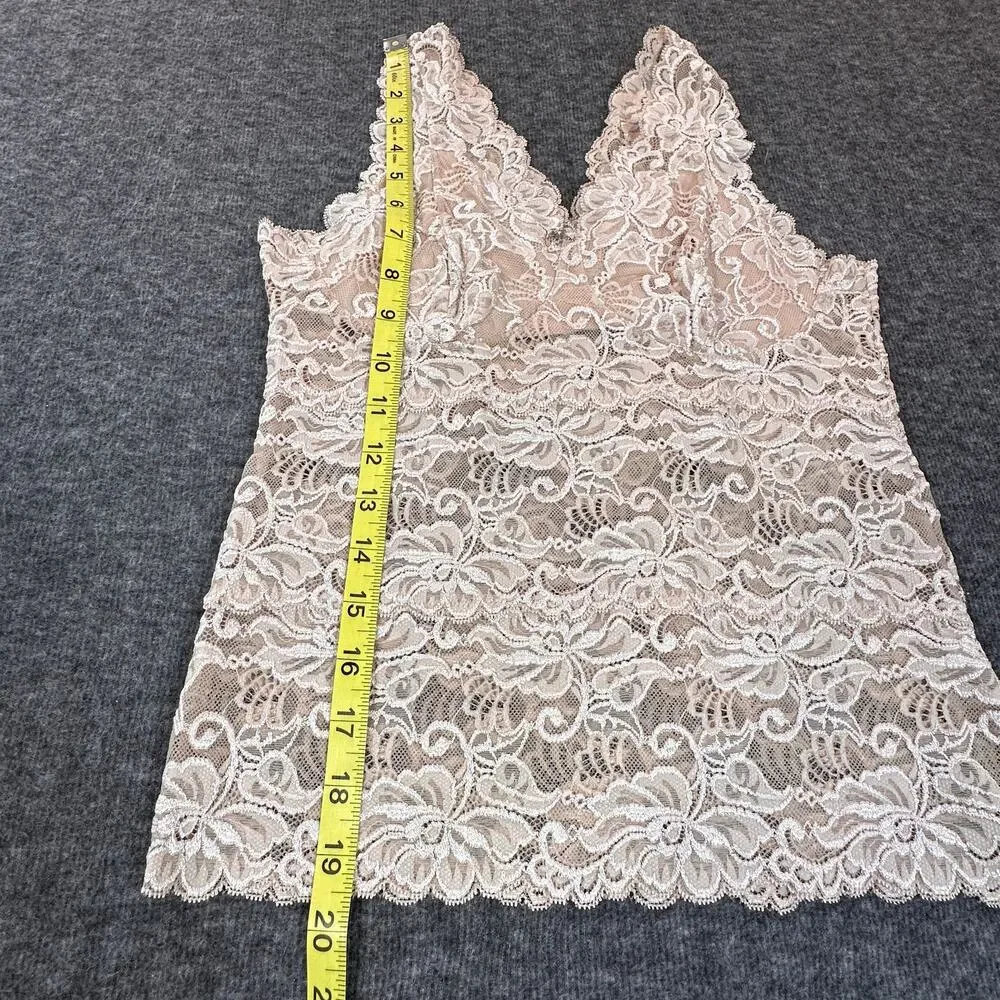 Vintage Womens XL Beige Neutral Cream Lace Semi-Sheer V Neck Tank Top Cami - Picture 4 of 9